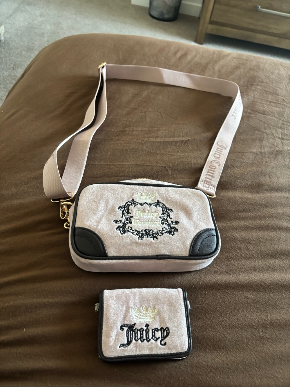 Juicy Couture Blush Pink Crossbody Camera Bag with Matching Wallet